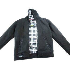 Street & Steel Hoodie Mens XL Black Flannel Plaid Lined Embroidered Logo Zip-Up